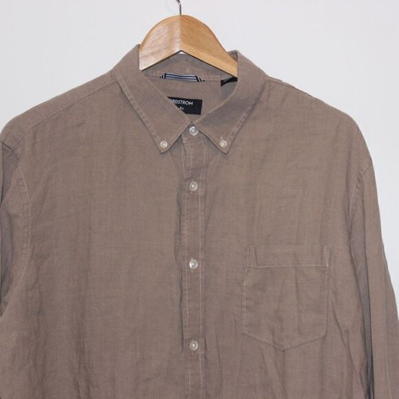 Nordstrom Trim Fit Linen Long Sleeve Button Down Shirt Men Size XL - Picture 2 of 8